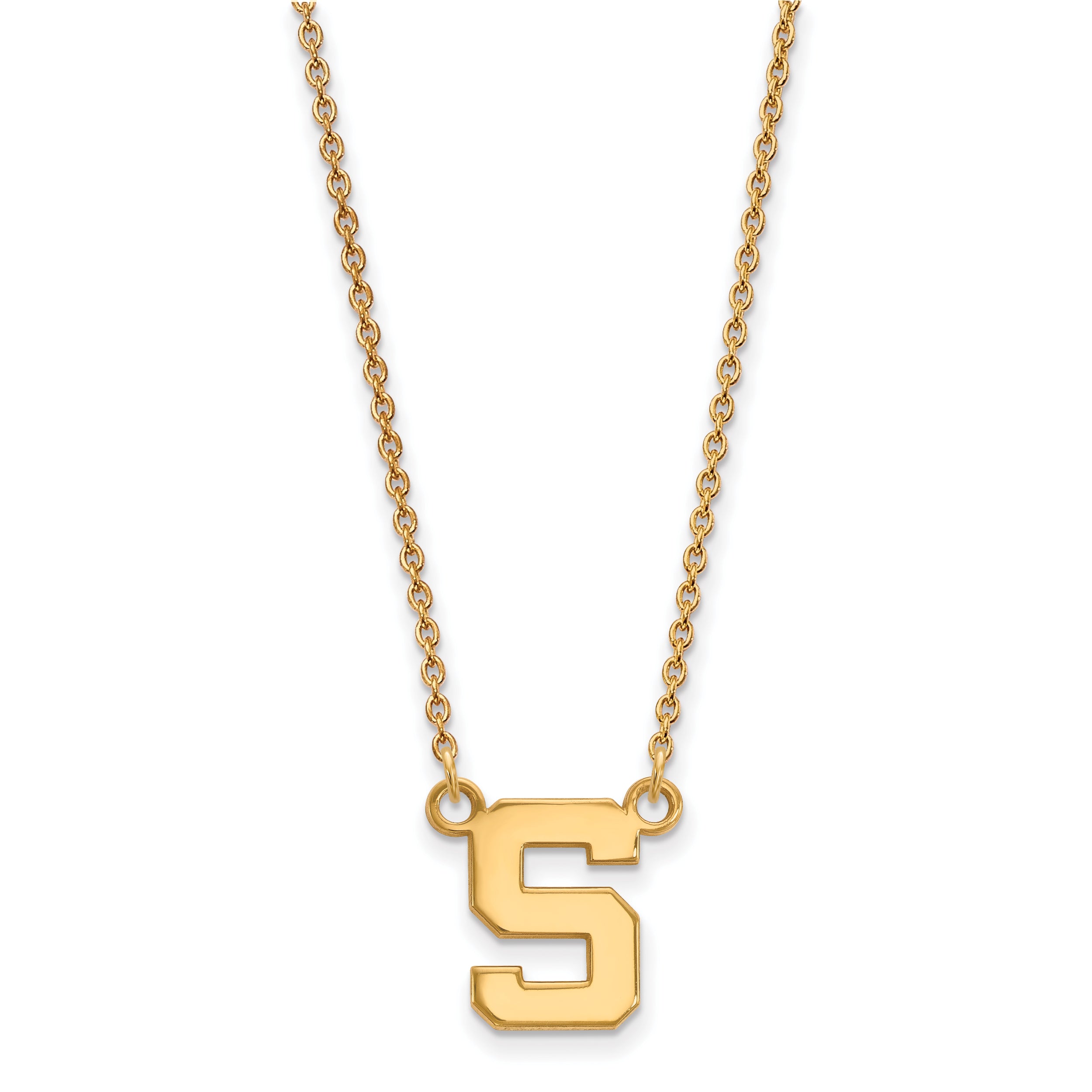 10K Yellow Gold Logoart Michigan State University Letter S Small Pendant 18 Inch Necklace