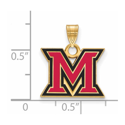 Gold Plated Sterling Silver Logoart Miami University Ohio Letter M Small Enameled Pendant