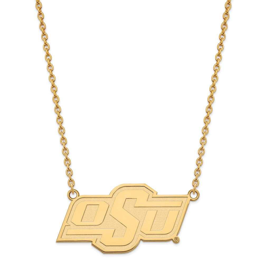 Gold Plated Sterling Silver Logoart Oklahoma State University O S U Large Pendant 18 Inch Necklace