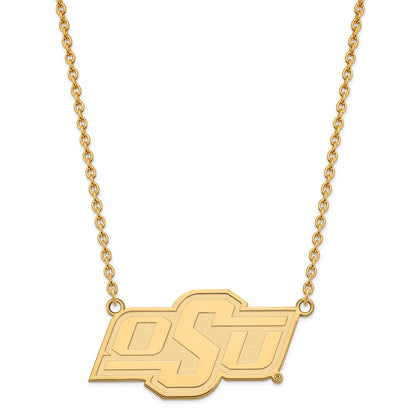 Gold Plated Sterling Silver Logoart Oklahoma State University O S U Large Pendant 18 Inch Necklace
