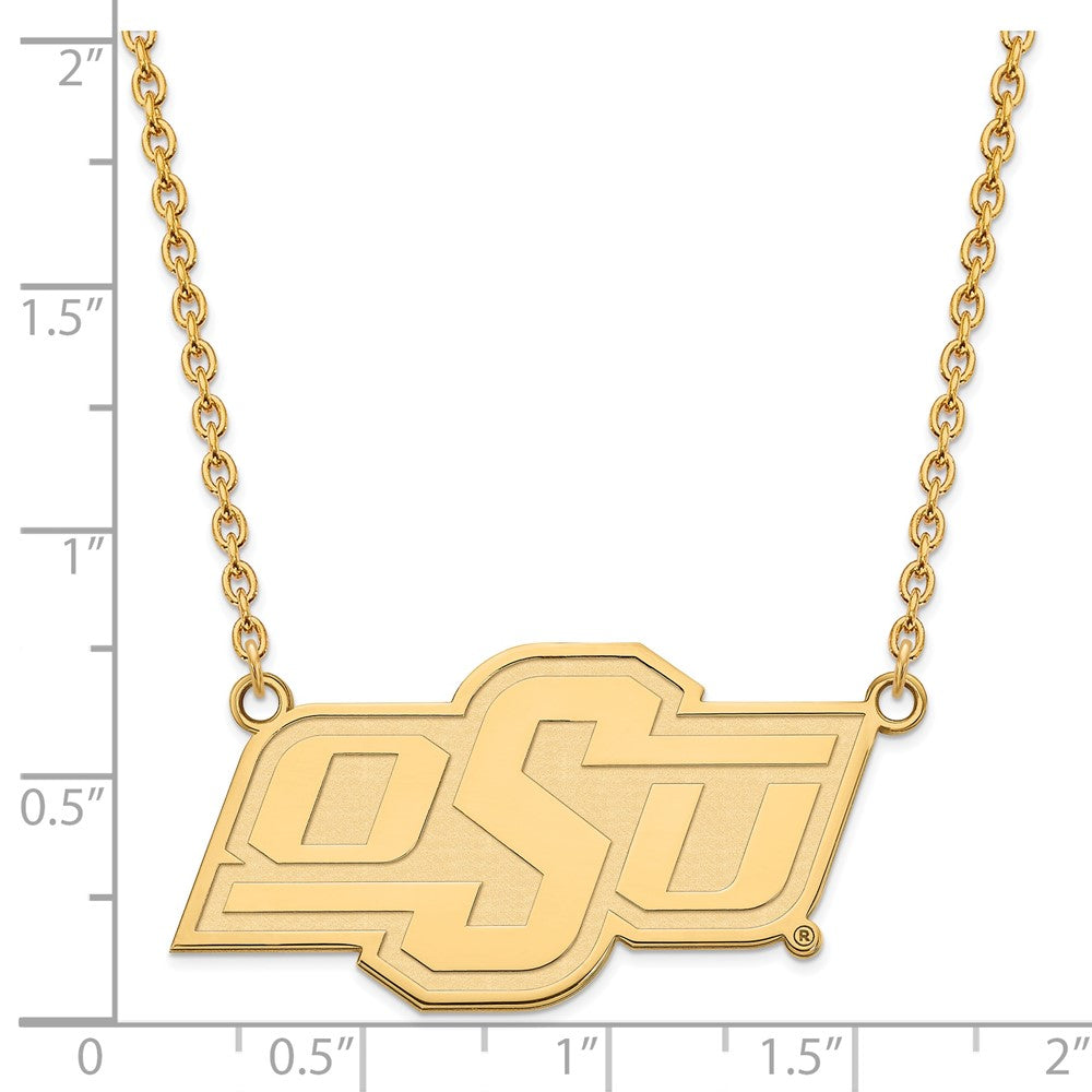 Gold Plated Sterling Silver Logoart Oklahoma State University O S U Large Pendant 18 Inch Necklace