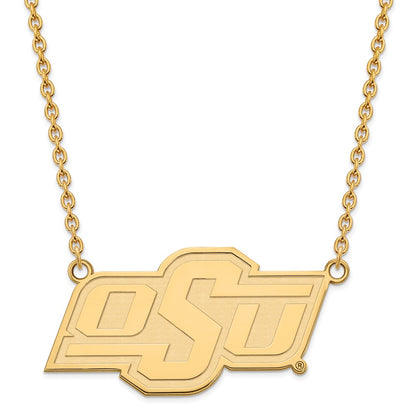 Gold Plated Sterling Silver Logoart Oklahoma State University O S U Large Pendant 18 Inch Necklace