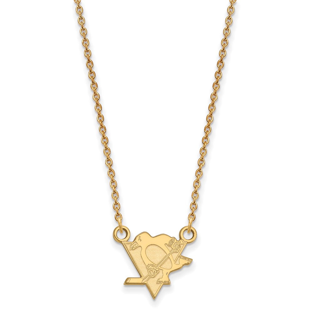 Gold Plated Sterling Silver Nhl Logoart Pittsburgh Penguins Small Pendant 18 Inch Necklace