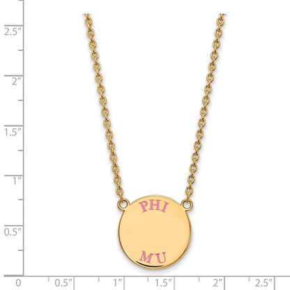 Gold Plated Sterling Silver Logoart Phi Mu Sorority Text Large Color Enamel Pendant 18 Inch Necklace