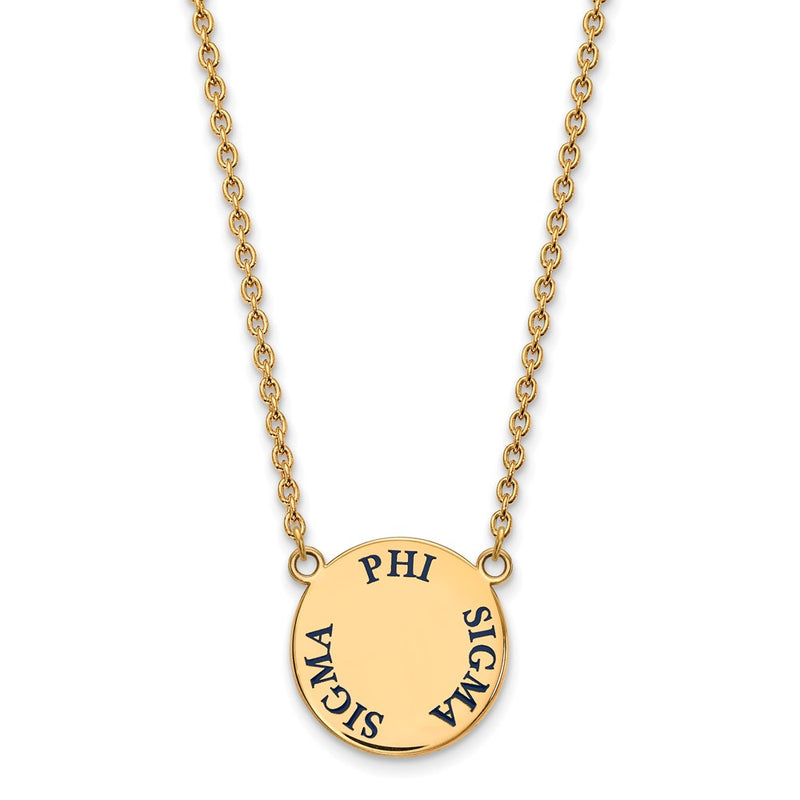 Gold Plated Sterling Silver Logoart Phi Sigma Sorority Text Large Color Enamel Pendant 18 Inch Necklace