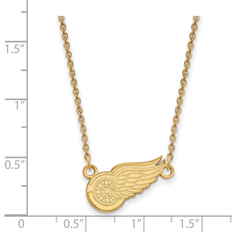 Gold Plated Sterling Silver Nhl Logoart Detroit Red Wings Small Pendant 18 Inch Necklace