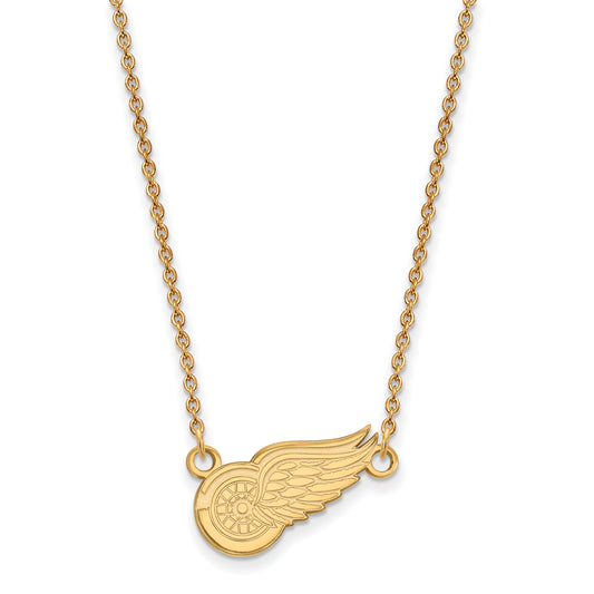 10K Yellow Gold Nhl Logoart Detroit Red Wings Small Pendant 18 Inch Necklace