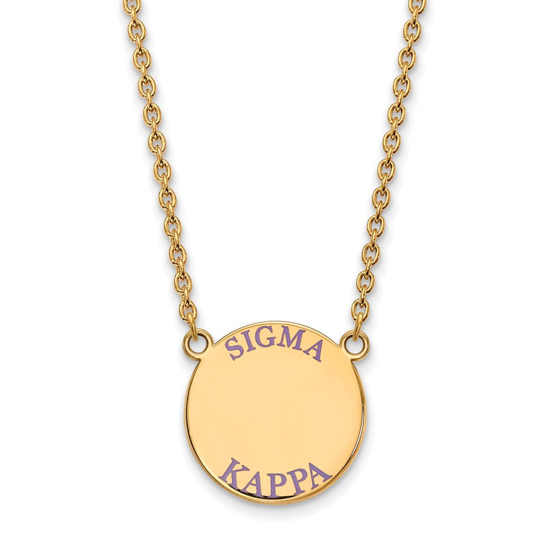 Gold Plated Sterling Silver Logoart Sigma Kappa Sorority Text Large Color Enamel Pendant 18 Inch Necklace