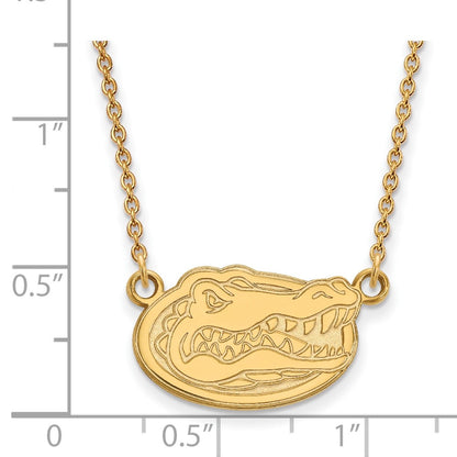 Gold Plated Sterling Silver Logoart University Of Florida Gator Small Pendant 18 Inch Necklace