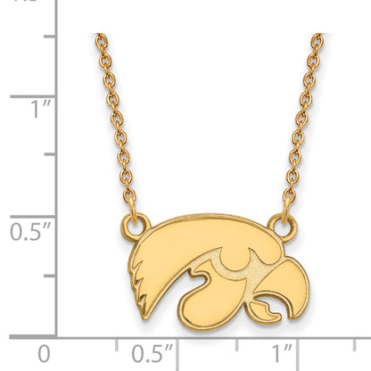 10K Yellow Gold Logoart University Of Iowa Hawk Small Pendant 18 Inch Necklace