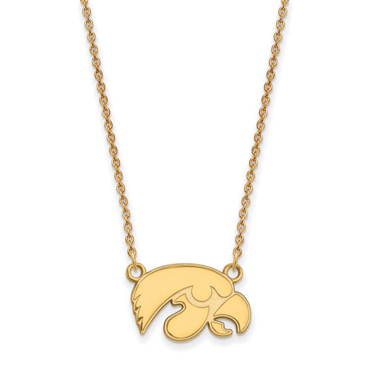 10K Yellow Gold Logoart University Of Iowa Hawk Small Pendant 18 Inch Necklace