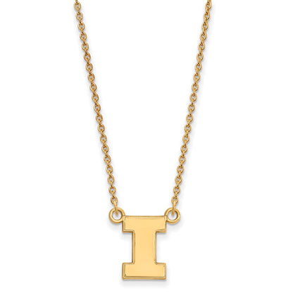 14K Yellow Gold Logoart University Of Illinois Letter I Small Pendant 18 Inch Necklace