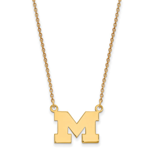 10K Yellow Gold Logoart University Of Michigan Letter M Small Pendant 18 Inch Necklace