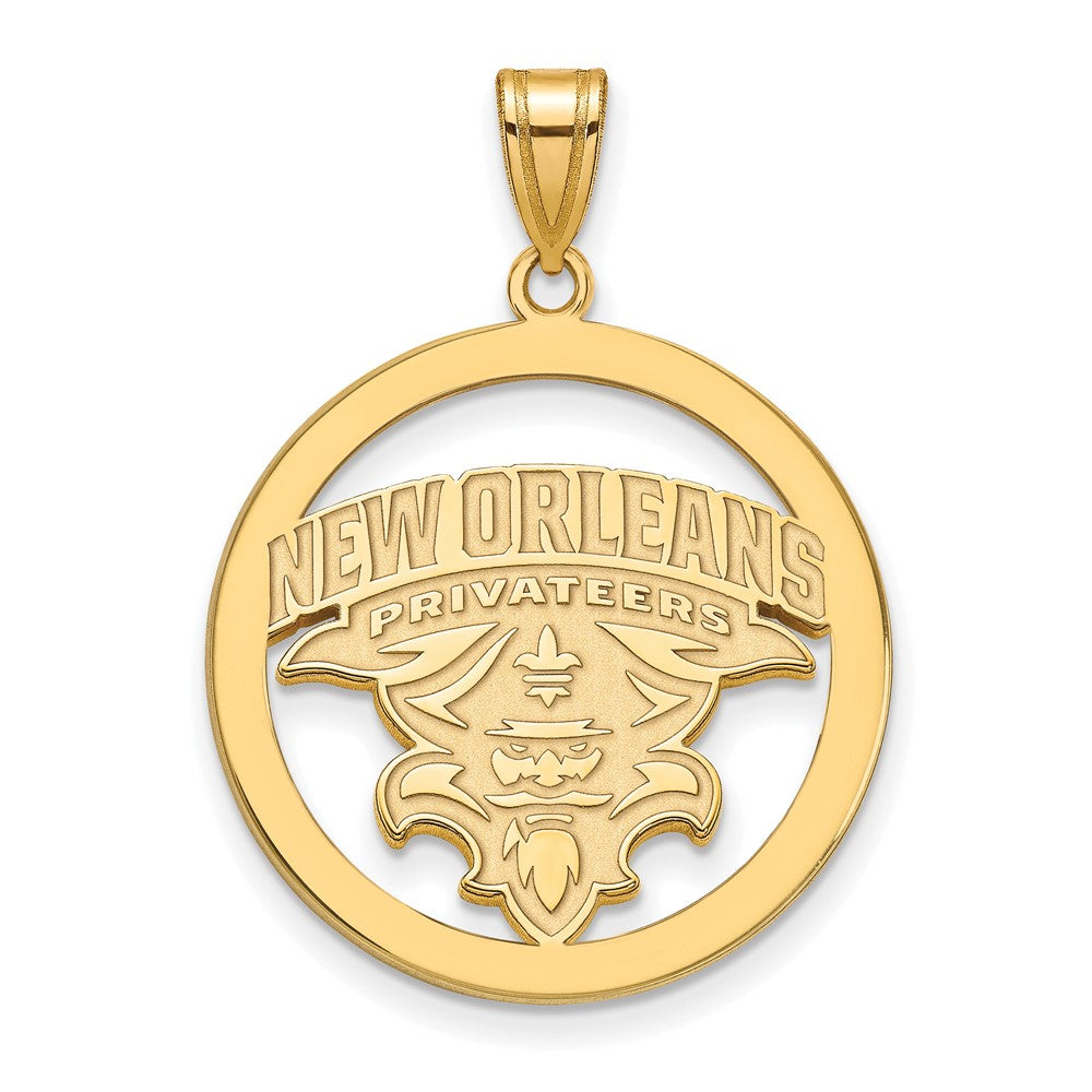 Gold Plated Sterling Silver Logoart University Of New Orleans U N O Extra Large Circle Pendant