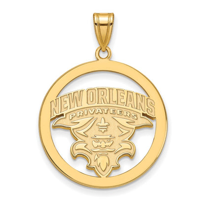 Gold Plated Sterling Silver Logoart University Of New Orleans U N O Extra Large Circle Pendant