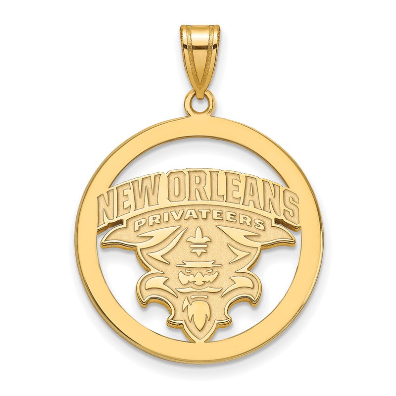 Gold Plated Sterling Silver Logoart University Of New Orleans U N O Extra Large Circle Pendant
