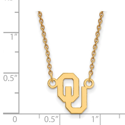 14K Yellow Gold Logoart University Of Oklahoma O U Small Pendant 18 Inch Necklace