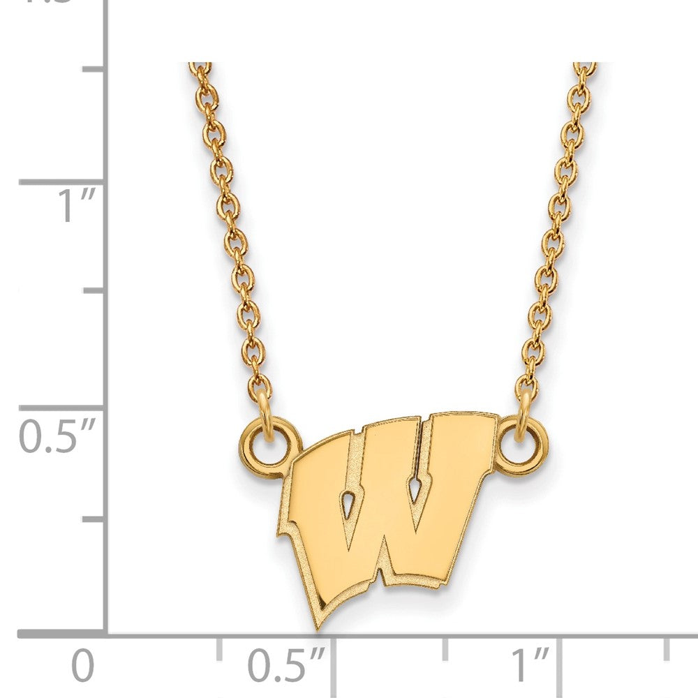 Gold Plated Sterling Silver Logoart University Of Wisconsin Letter W Small Pendant 18 Inch Necklace