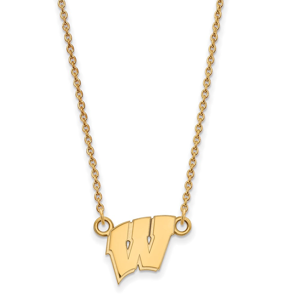Gold Plated Sterling Silver Logoart University Of Wisconsin Letter W Small Pendant 18 Inch Necklace