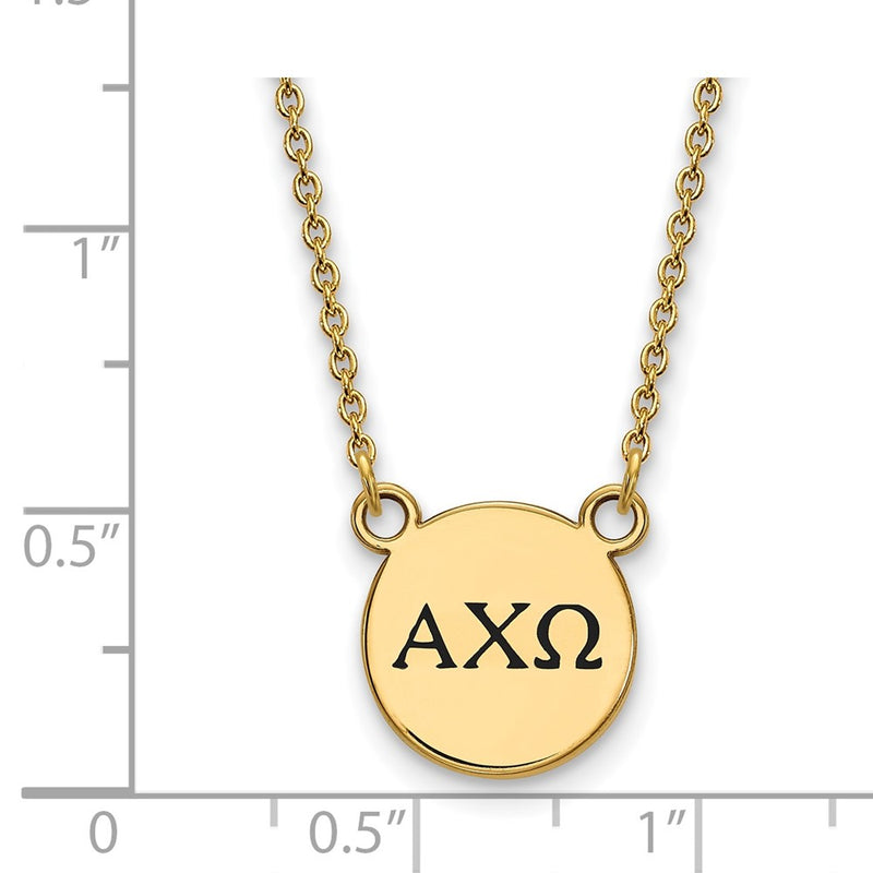 Gold Plated Sterling Silver Logoart Alpha Chi Omega Sorority Greek Letters Small Black Enamel Pendant 18 Inch Necklace