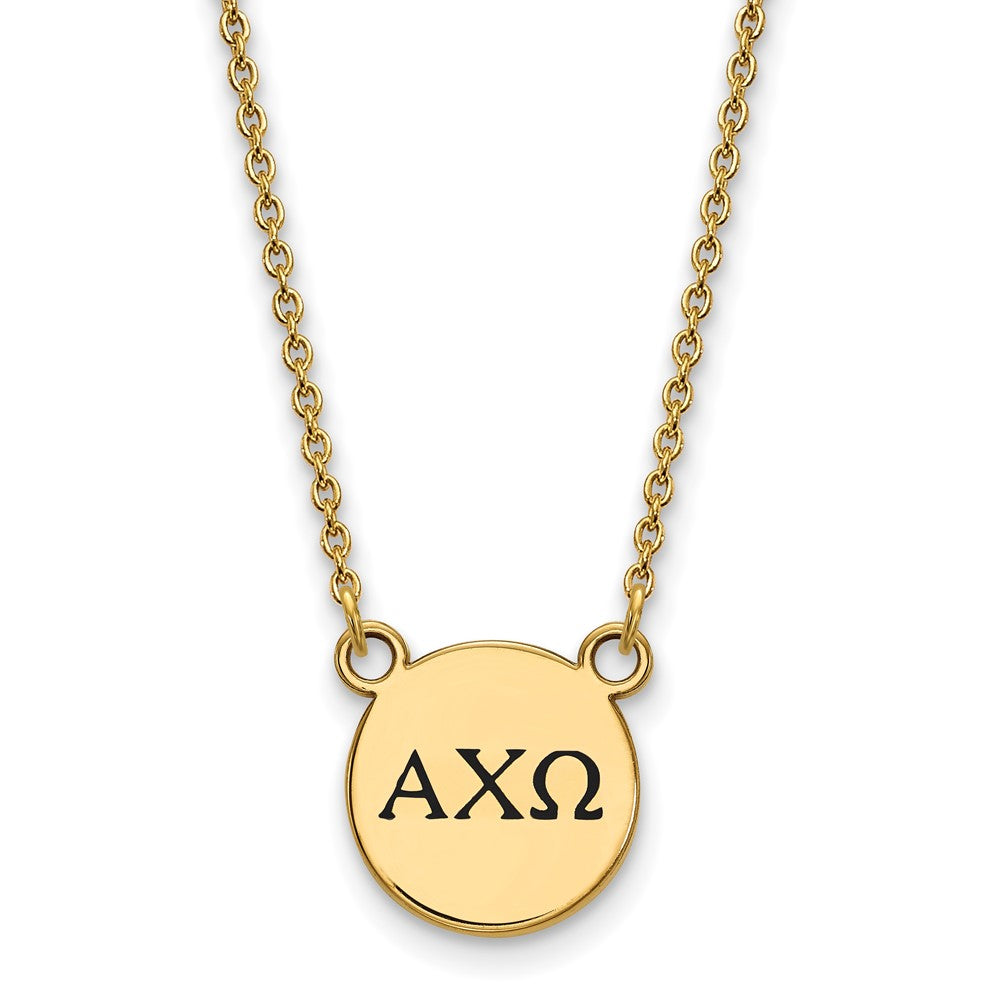 Gold Plated Sterling Silver Logoart Alpha Chi Omega Sorority Greek Letters Small Black Enamel Pendant 18 Inch Necklace