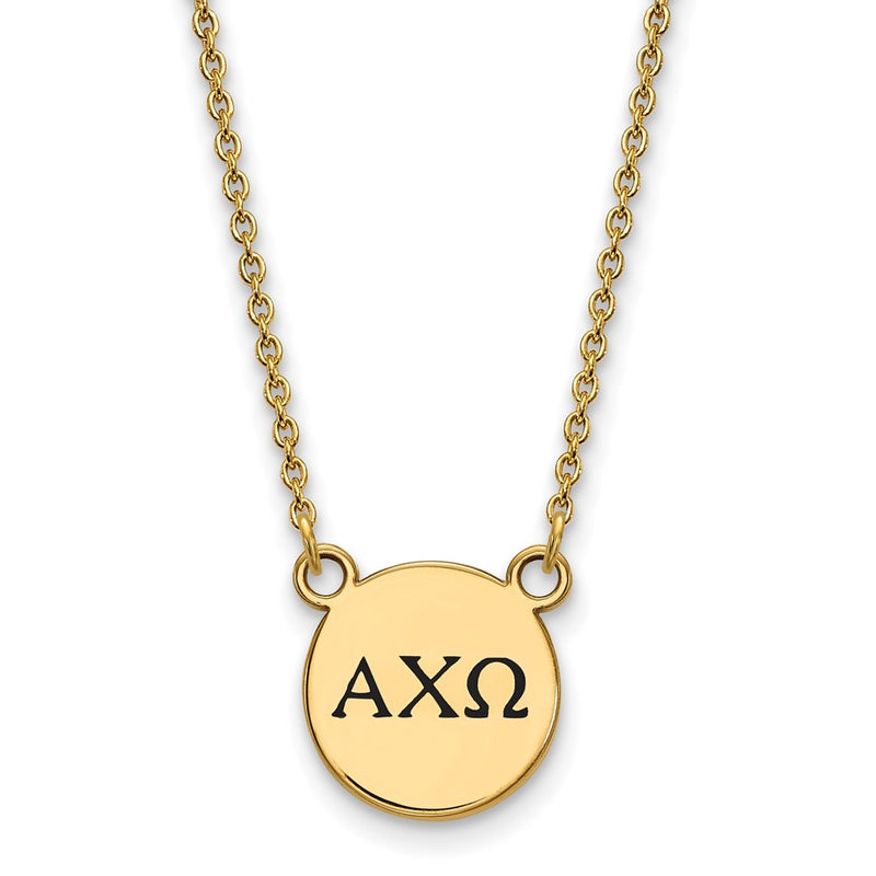 Gold Plated Sterling Silver Logoart Alpha Chi Omega Sorority Greek Letters Small Black Enamel Pendant 18 Inch Necklace