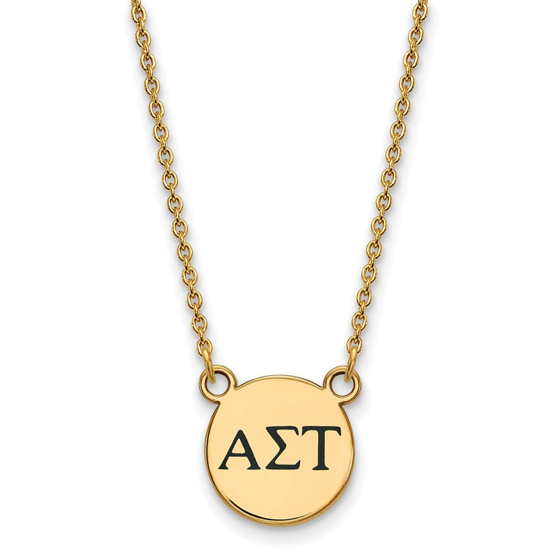 Gold Plated Sterling Silver Logoart Alpha Sigma Tau Sorority Greek Letters Small Black Enamel Pendant 18 Inch Necklace