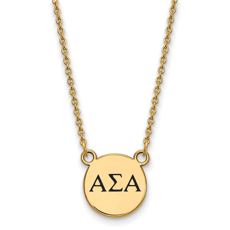 Gold Plated Sterling Silver Logoart Alpha Sigma Sorority Greek Letters Small Black Enamel Pendant 18 Inch Necklace