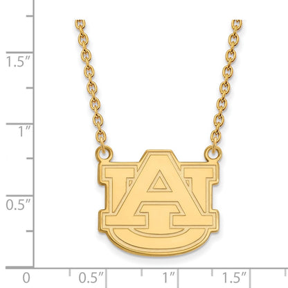 Gold Plated Sterling Silver Logoart Auburn University Large Pendant 18 Inch Necklace