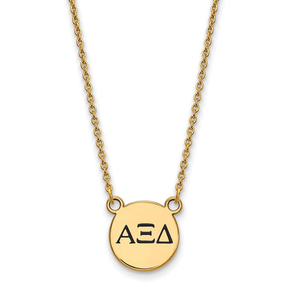 Gold Plated Sterling Silver Logoart Alpha Xi Delta Sorority Greek Letters Small Black Enamel Pendant 18 Inch Necklace
