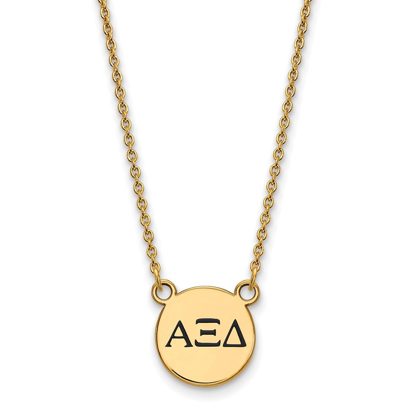 Gold Plated Sterling Silver Logoart Alpha Xi Delta Sorority Greek Letters Small Black Enamel Pendant 18 Inch Necklace