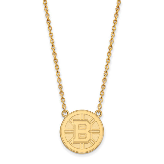 10K Yellow Gold Nhl Logoart Boston Bruins Large Pendant 18 Inch Necklace