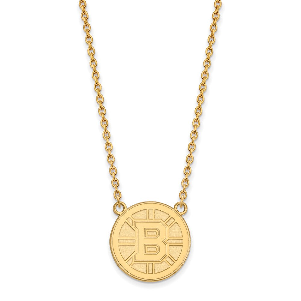Gold Plated Sterling Silver Nhl Logoart Boston Bruins Large Pendant 18 Inch Necklace