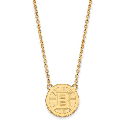 Gold Plated Sterling Silver Nhl Logoart Boston Bruins Large Pendant 18 Inch Necklace