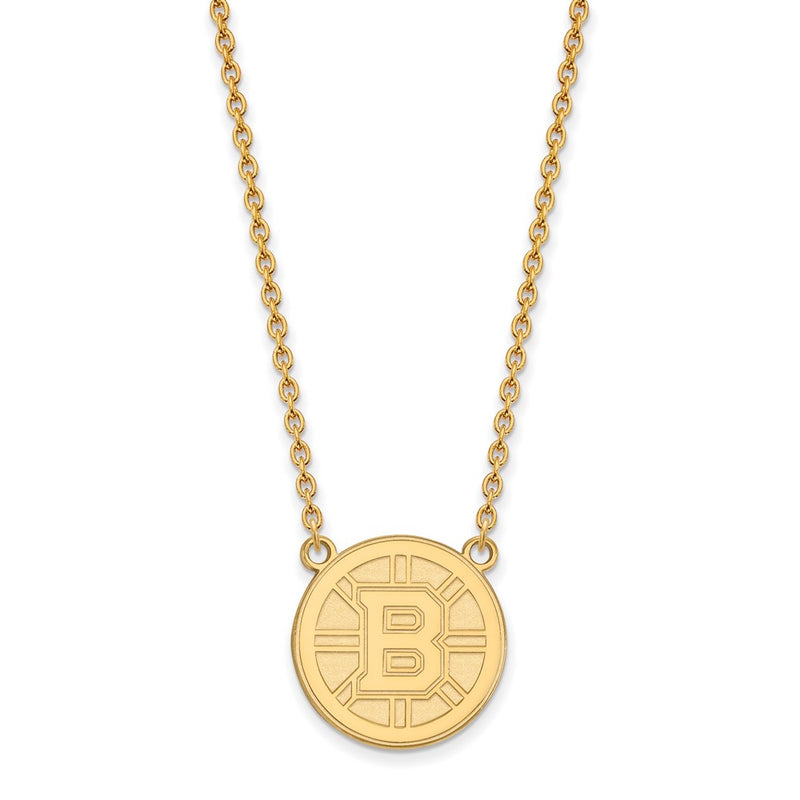 Gold Plated Sterling Silver Nhl Logoart Boston Bruins Large Pendant 18 Inch Necklace
