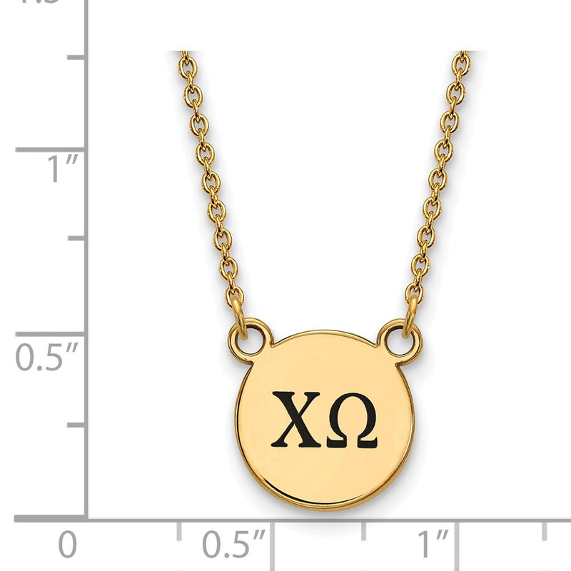 Gold Plated Sterling Silver Logoart Chi Omega Sorority Greek Letters Small Black Enamel Pendant 18 Inch Necklace