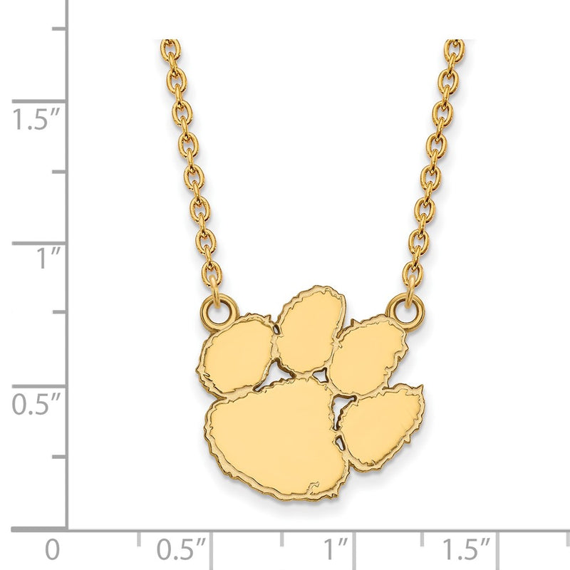 14K Yellow Gold Logoart Clemson University Tiger Paw Large Pendant 18 Inch Necklace