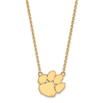 Gold Plated Sterling Silver Logoart Clemson University Tiger Paw Large Pendant 18 Inch Necklace