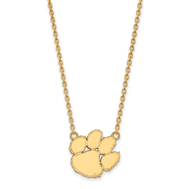 Gold Plated Sterling Silver Logoart Clemson University Tiger Paw Large Pendant 18 Inch Necklace