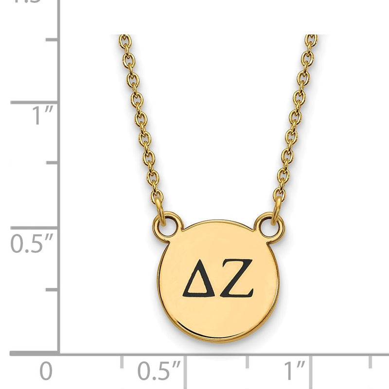 Gold Plated Sterling Silver Logoart Delta Zeta Sorority Greek Letters Small Black Enamel Pendant 18 Inch Necklace