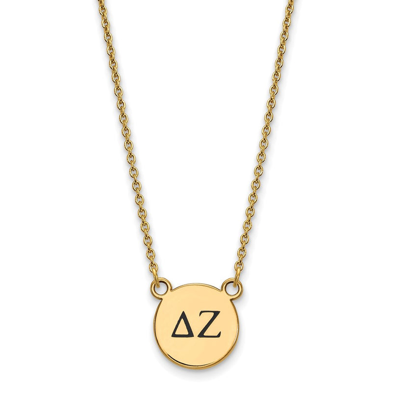 Gold Plated Sterling Silver Logoart Delta Zeta Sorority Greek Letters Small Black Enamel Pendant 18 Inch Necklace