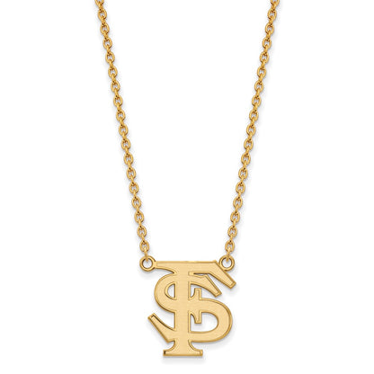 Gold Plated Sterling Silver Logoart Florida State University F S Large Pendant 18 Inch Necklace