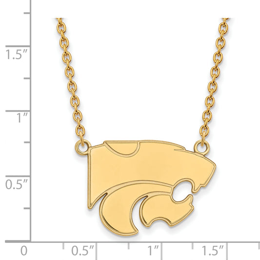 10K Yellow Gold Logoart Kansas State University Wildcat Large Pendant 18 Inch Necklace