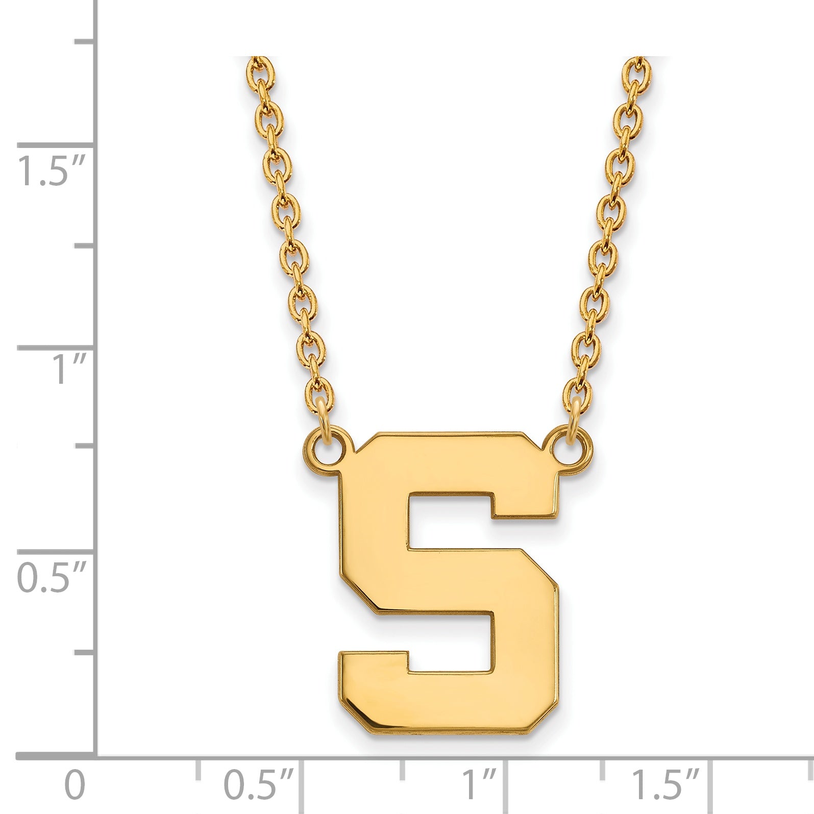 10K Yellow Gold Logoart Michigan State University Letter S Large Pendant 18 Inch Necklace