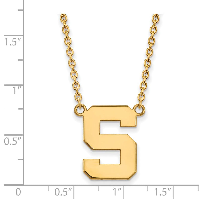 Gold Plated Sterling Silver Logoart Michigan State University Letter S Large Pendant 18 Inch Necklace