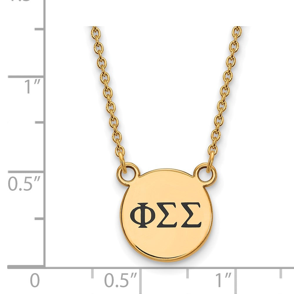 Gold Plated Sterling Silver Logoart Phi Sigma Sorority Greek Letters Small Black Enamel Pendant 18 Inch Necklace