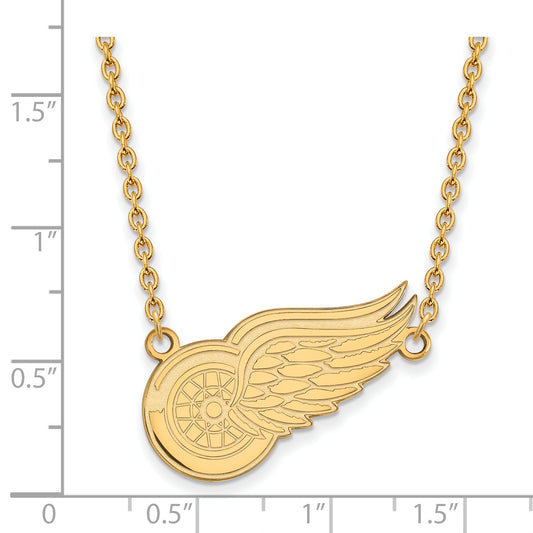 10K Yellow Gold Nhl Logoart Detroit Red Wings Large Pendant 18 Inch Necklace