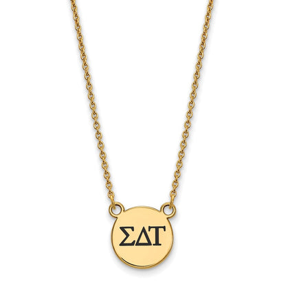Gold Plated Sterling Silver Logoart Sigma Delta Tau Sorority Greek Letters Small Black Enamel Pendant 18 Inch Necklace