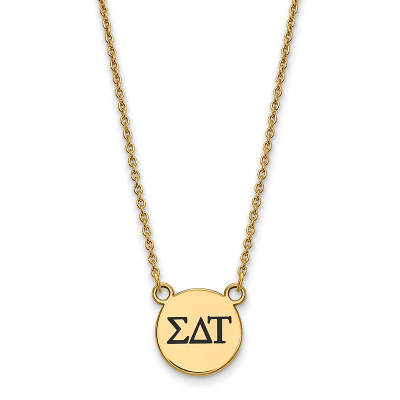 Gold Plated Sterling Silver Logoart Sigma Delta Tau Sorority Greek Letters Small Black Enamel Pendant 18 Inch Necklace