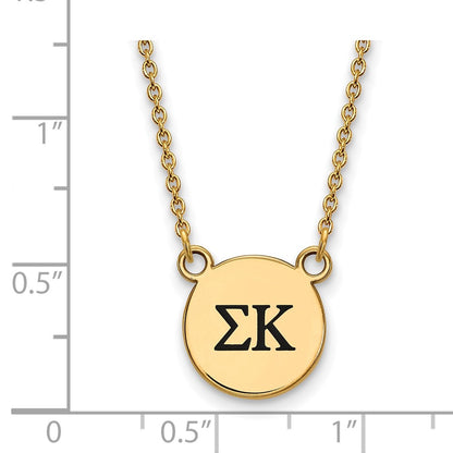 Gold Plated Sterling Silver Logoart Sigma Kappa Sorority Greek Letters Small Black Enamel Pendant 18 Inch Necklace
